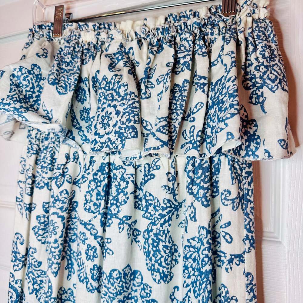 Moda International Victoria's Secret M Linen Ivory/Cream & Blue Floral Strapless - Picture 8 of 11